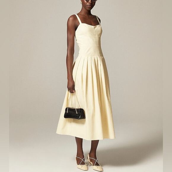 J Crew Pleated drop-waist dress in crinkle cotton blend in natural Size 8 - Picture 1 of 12